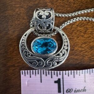1970 Natural London Blue Topaz 925 Silver Pendant with chain